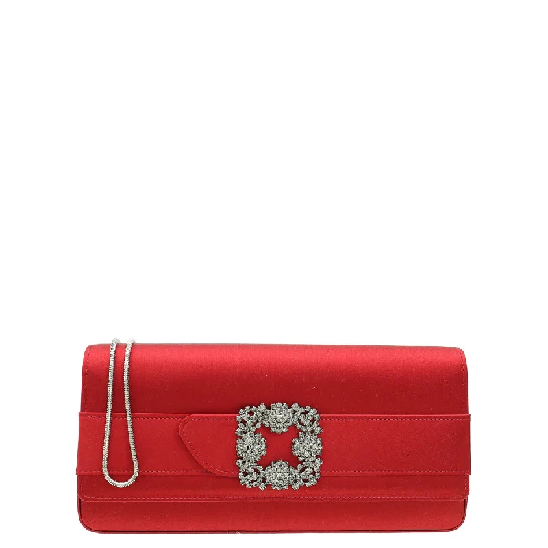 Style Breakthroughs Manolo Blahnik Red Satin Gothisi Jewel Buckle Clutch Flash Sale On Elegant Bags – Limited Stock Available