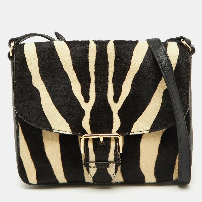Latest Fashion Burberry Black/cream Zebra Print Calf Hair Buckle Crossbody Bag Limited-Time Sale On Trendy Handbags – Don't Miss Out