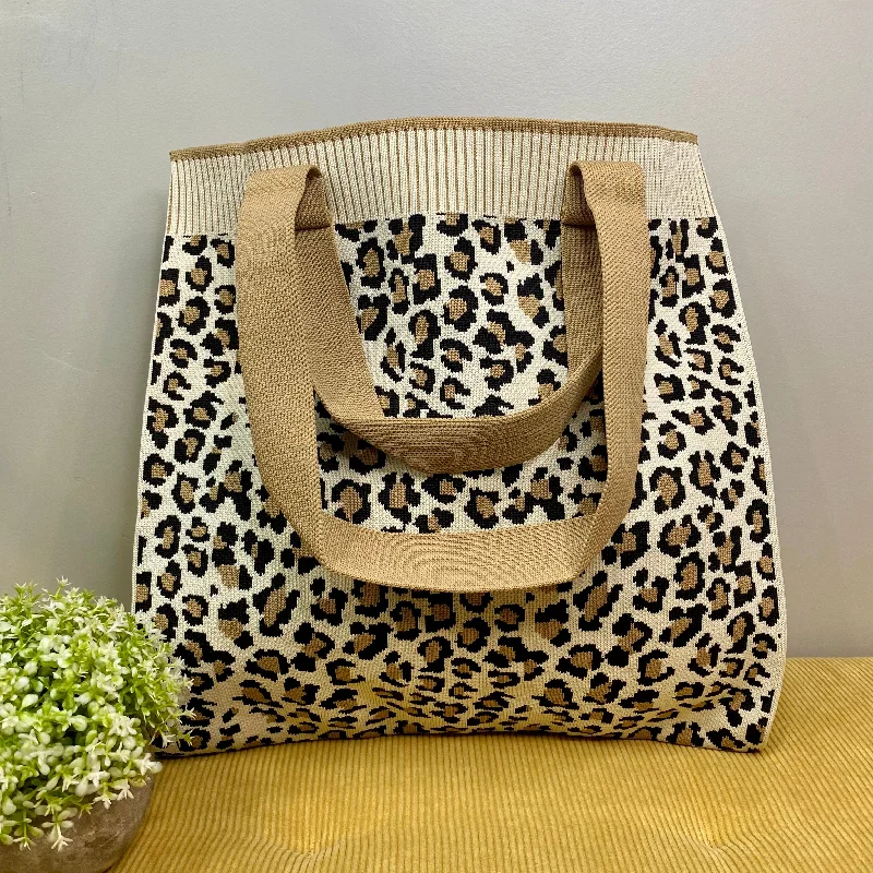 Budget-Friendly Fashion Tote Sweater Bag - Animal Print - Tan Everyday Elegance At Lower Prices