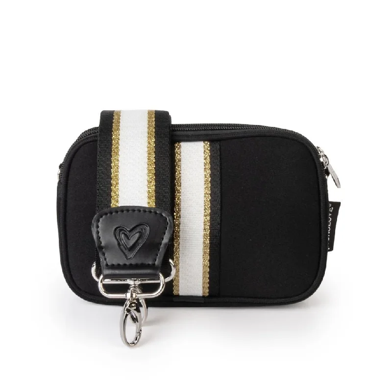Romantic Chic Deals Black & Gold Dual Zipper Belt/Crossbody Bag Stylish Totes With Special Discounts