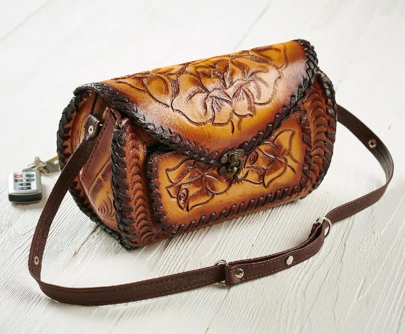 Tan Tooled Leather Barrel Must-Have Bags, Big Discounts