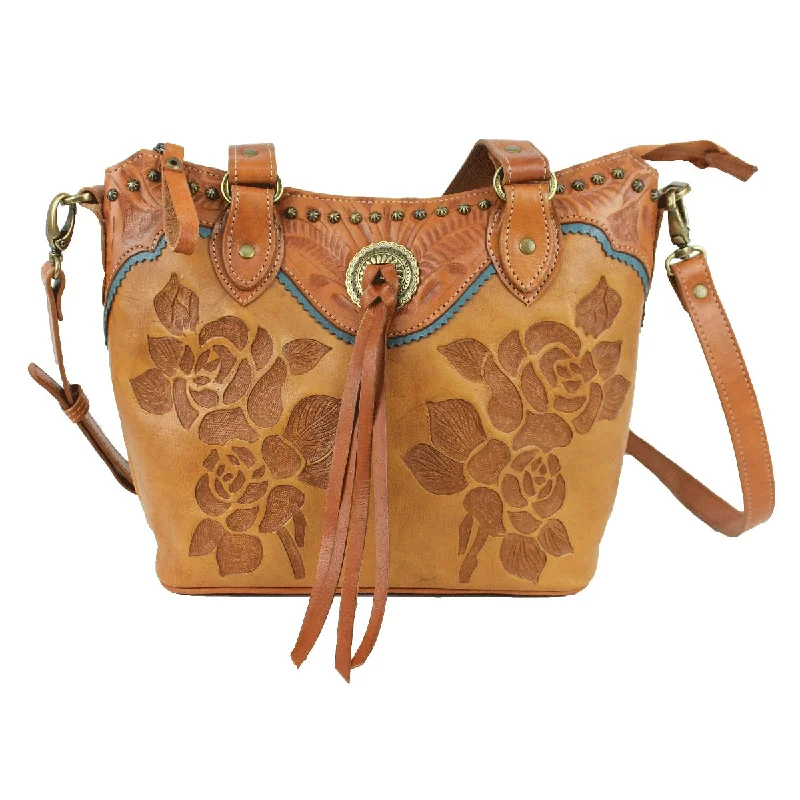 Texas Rose Golden Tan Zip Top Bucket Tote - Small 8015