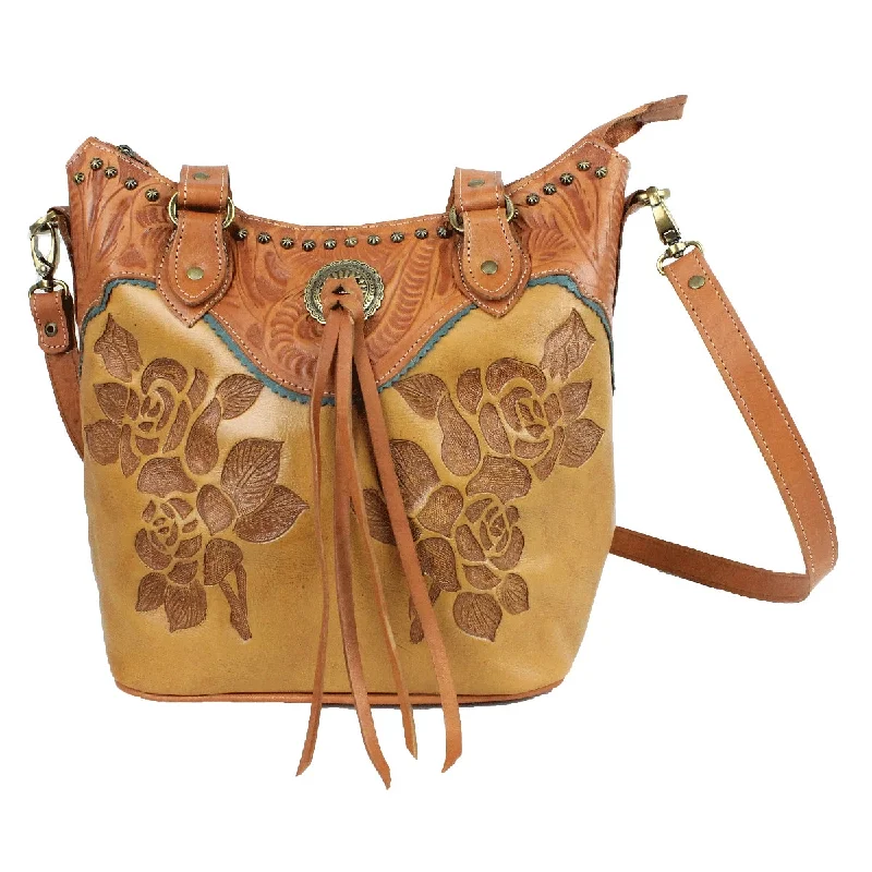 Texas Rose Golden Tan Zip Top Bucket Tote - Large 8015