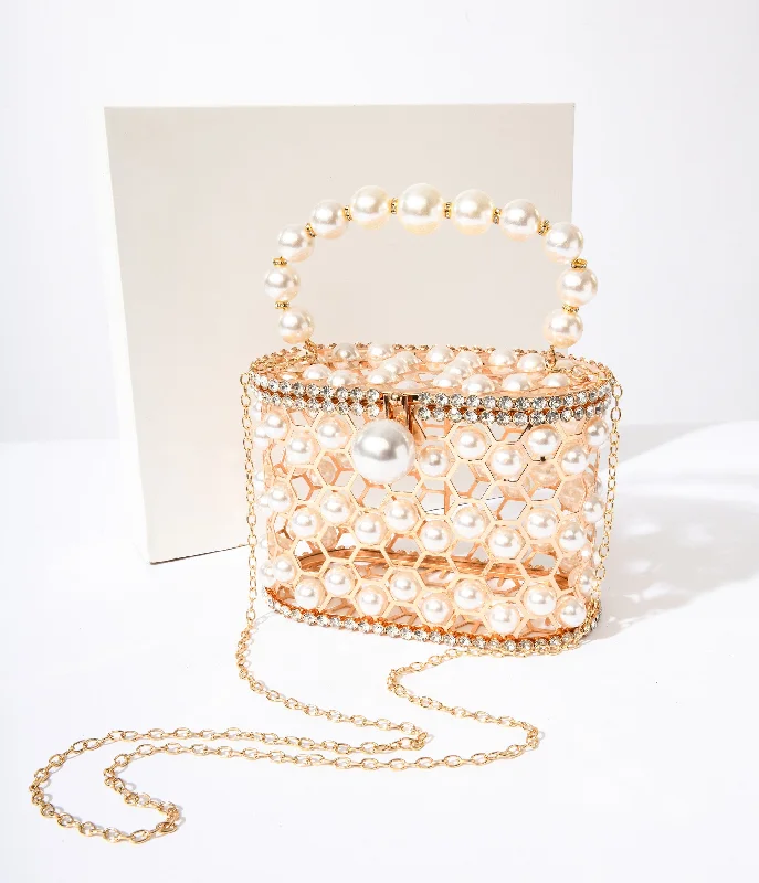 1920s Faux Pearl & Gold Cage Handbag