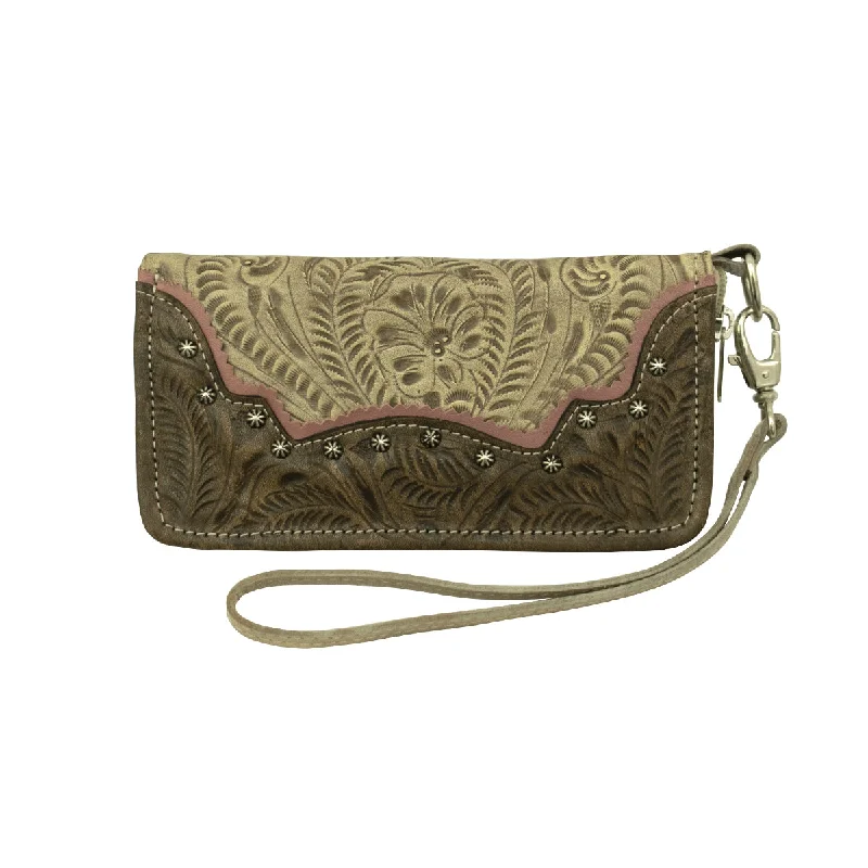 Saddle Ridge Ladies' Zip-Around Wallet - Sand, Charcoal Brown and Dusty Rose