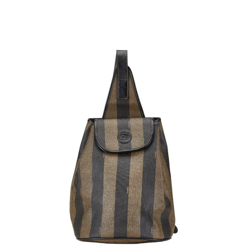 Fendi Pequin Brown Leather Backpack Bag (Pre-Owned)