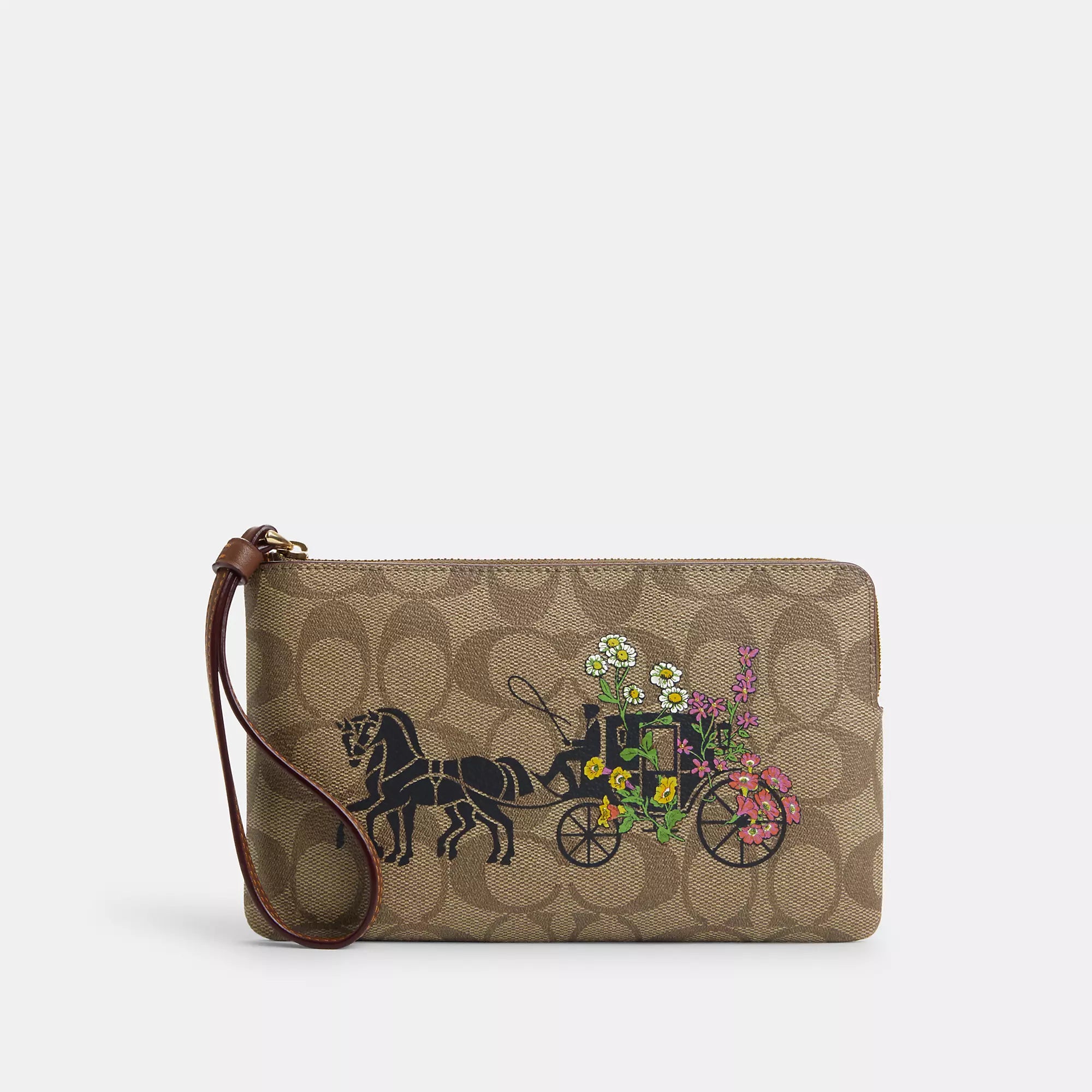 Bags With Seasonal Sales Coach Outlet Large Corner Zip Wristlet In Signature Canvas With Floral Horse And Carriage The Handbag Sale You've Been Waiting For