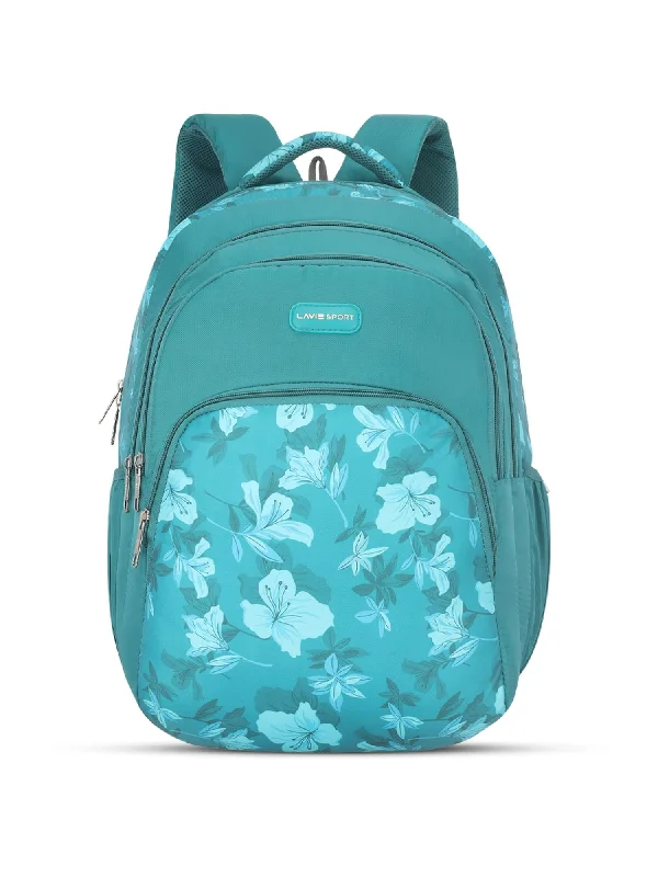 Lavie Sport Cherry Blossom 39L Printed School Backpack with Rain cover for Girls Teal