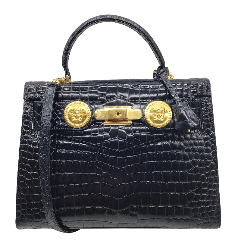 Break Fashion Norms Versace Vintage 80's Croc Embossed Black Leather Satchel Fashion Bags With Huge Discounts Break Fashion Norms Versace Vintage 80's Croc Embossed Black Leather Satchel Fashion Bags With Huge Discounts