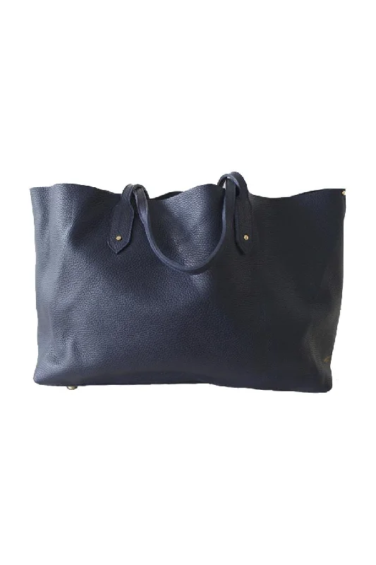 Bright Navy Pebble Unlined Leather Tote Bag