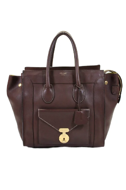 Celine Womens Brown Leather Envelope Luggage Tote Bag Handbag