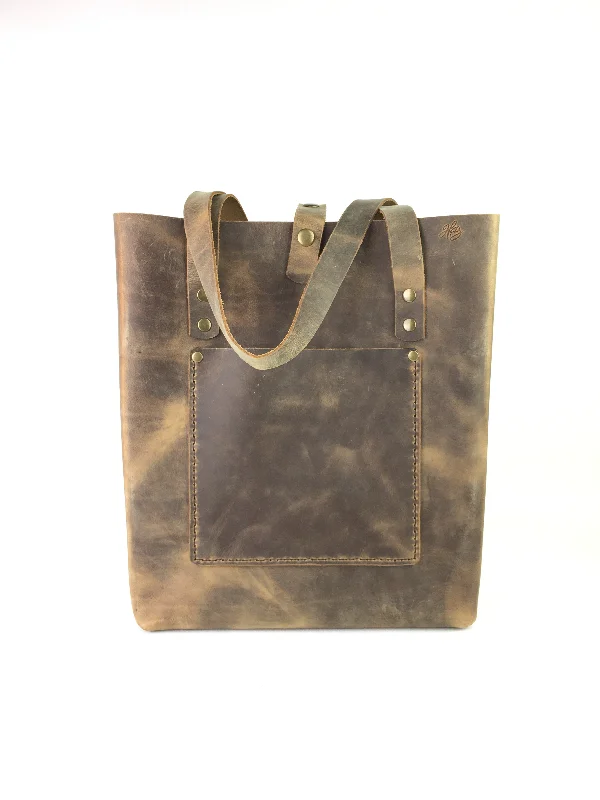 LEATHER TOTE BAG | H+B EVERYDAY- DISTRESSED BROWN TOTE BAG