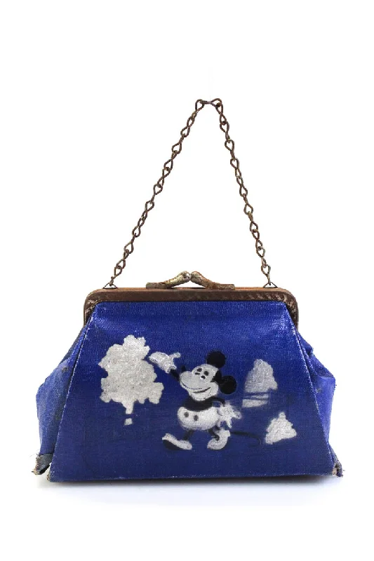 Designer Womens Vintage Mini Painted Kiss Lock Tote Handbag Wallet Blue