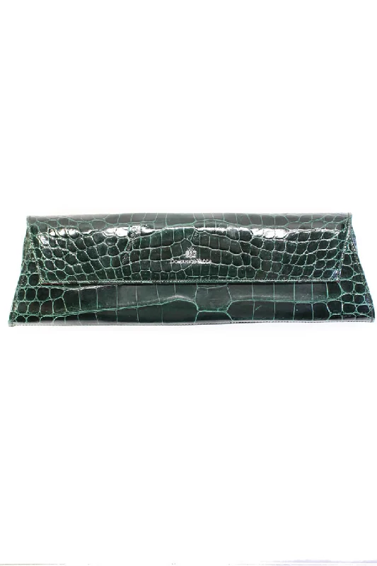 Domenico Vacca Womens Genuine American Alligator Skin Long Clutch Handbag Green