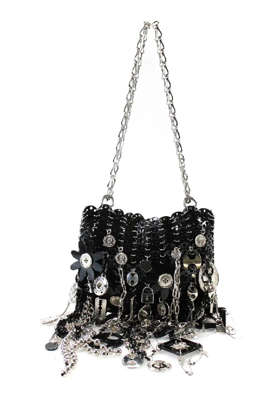 Paco Rabanne Womens Silver Tone Black Iconic 1969 Chain Handbag