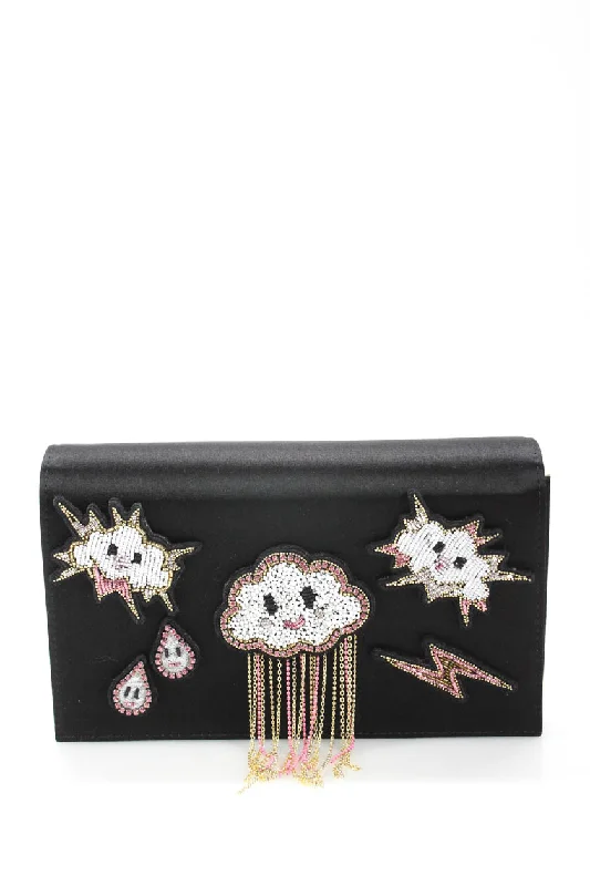 Preciously Paris Mini Black Weather Sun Cloud Lightning Clutch Black