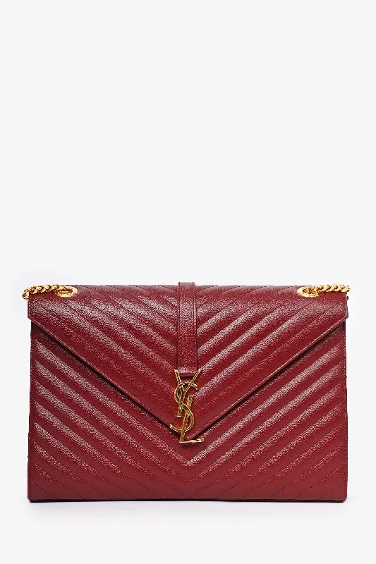 Saint Laurent 2015 Burgundy Chevron Leather Large Envelope Shoulder Bag Upgrade Your Look With Our Exclusive Bag Deals