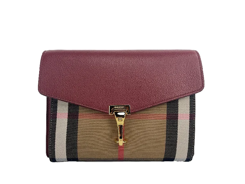 Burberry Macken Small Crimson House Check Leather Crossbody Bag