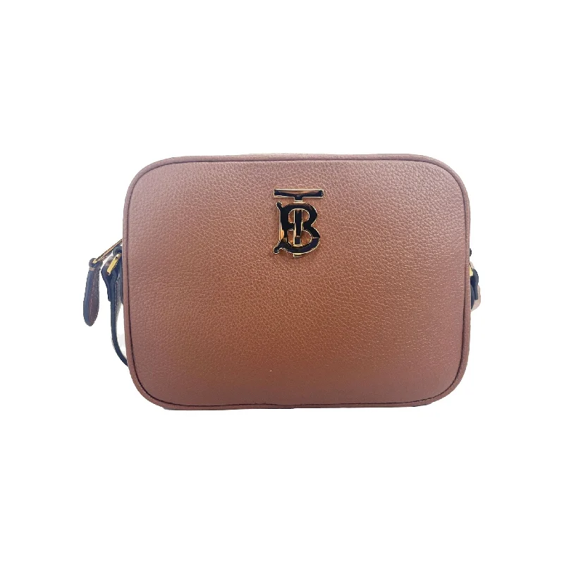 Burberry Small Leather Tan Camera Crossbody TB Logo Bag