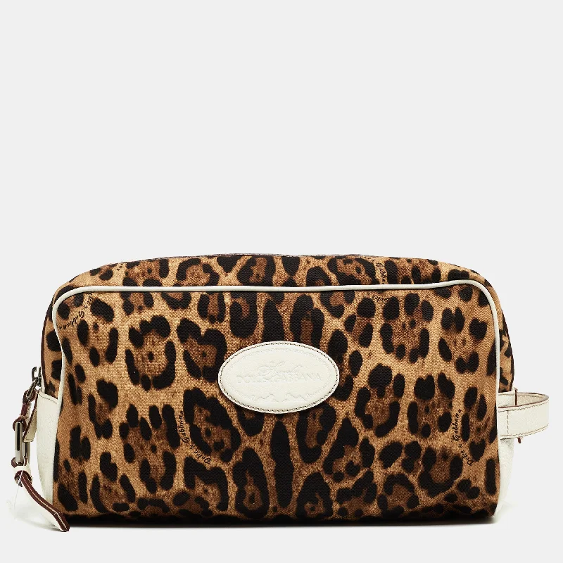 Dolce & Gabbana  Leopard Print Fabric And Leather Cosmetic Pouch