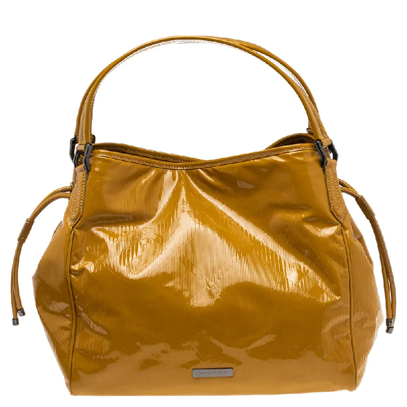 Unbeatable Deals Burberry Mustard Patent Leather Large Bilmore Tote Premium Handbags At Budget-Friendly Prices