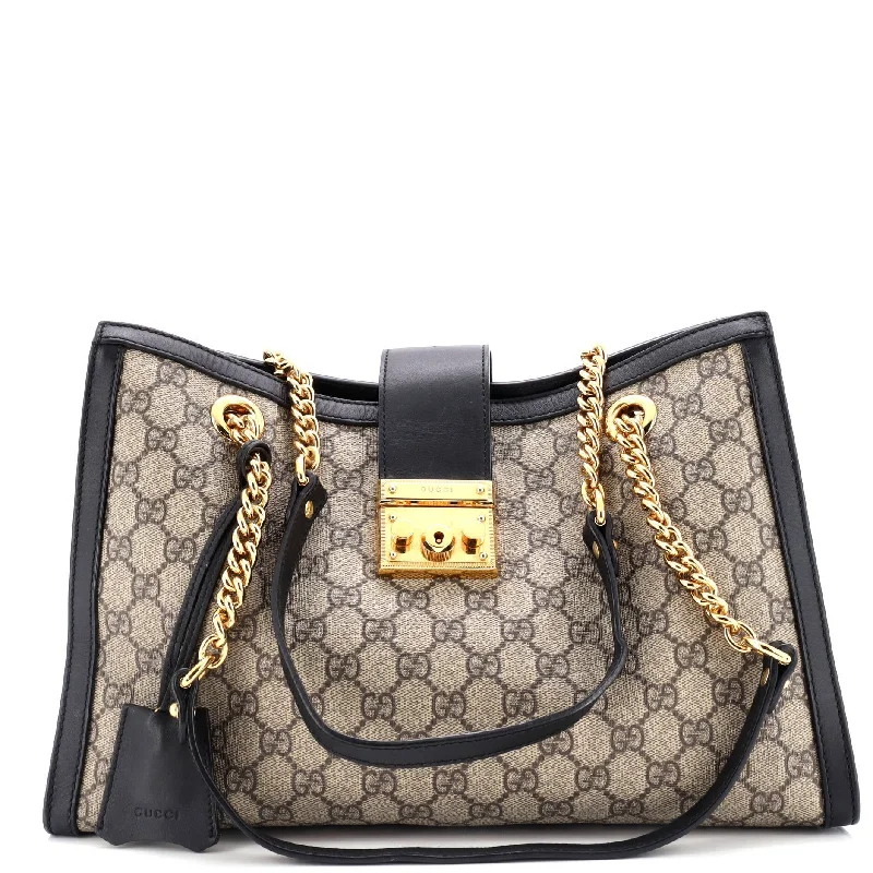 Athleisure Style Sale Padlock Chain Tote GG Coated Canvas Medium Stylish Totes With Special Discounts Athleisure Style Sale Padlock Chain Tote GG Coated Canvas Medium Stylish Totes With Special Discounts